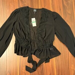 NWT Planet Heart Black Lace Trim Blouse